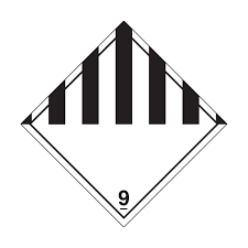 Dangerous Goods Class 9 symbol - diamond with white background and seven vertical black stripes in upper half Figure ( underlined in bottom corner